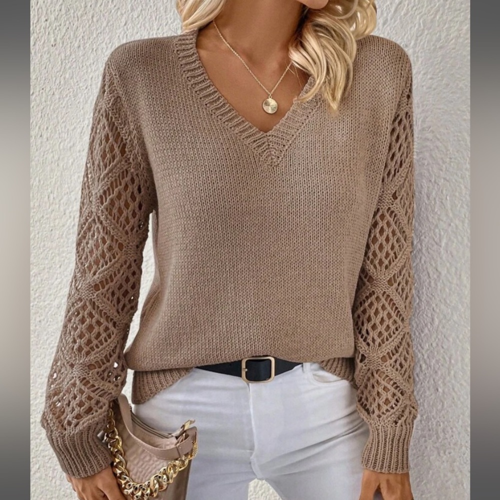 NWT Women’s size Large Sweater Pointelle V-Neck